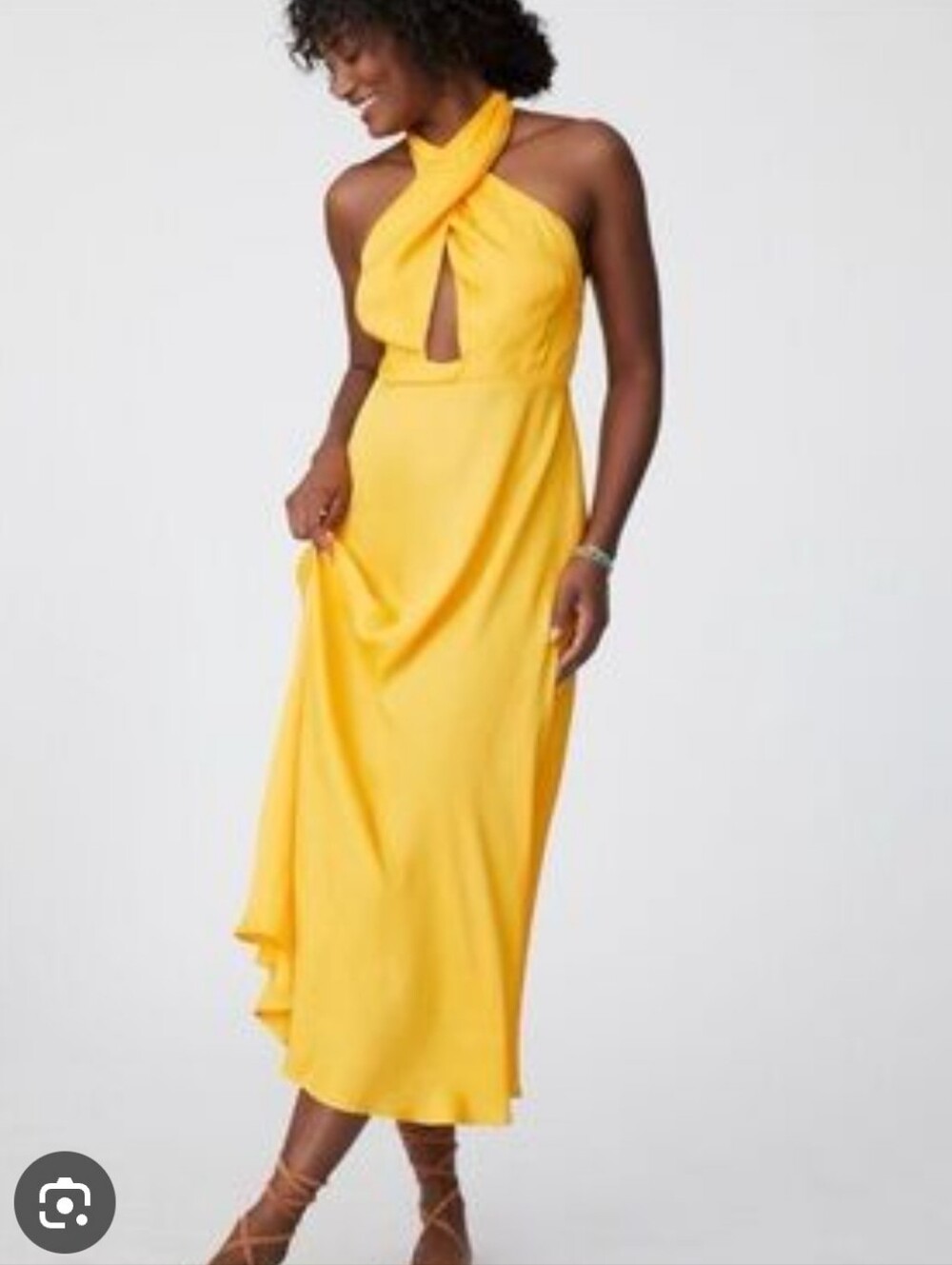FARM Rio Twisted Halter Yellow Midi Dress
